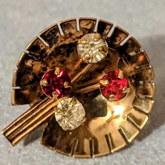 Demi-parure 1940s Gold Vermeil Over Sterling Rhinestone Brooch & Earring Set - Picture 9 of 12